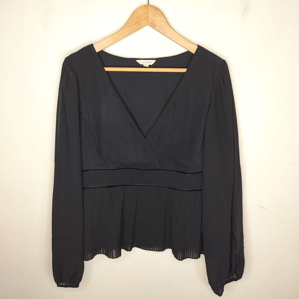 Lucky Brand Pleated Chiffon Blouse Faux Wrap Surplice
